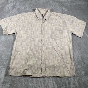 VTG Tori Richard Shirt Men's XL Beige Geometric Palm Tree Short‎ Sleeve Hawaiian